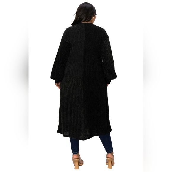 NEW NWOT LIVD Apparel Plus Size Black Serilda Faux Feather Long Cardigan Sz 3X - Picture 4 of 7
